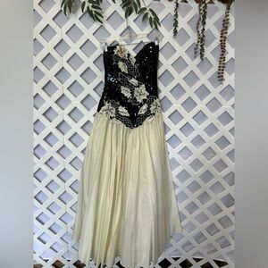 Vintage Alyce Designs Strapless Sequin Prom Dress Black Ivory S 8 Formal Gown